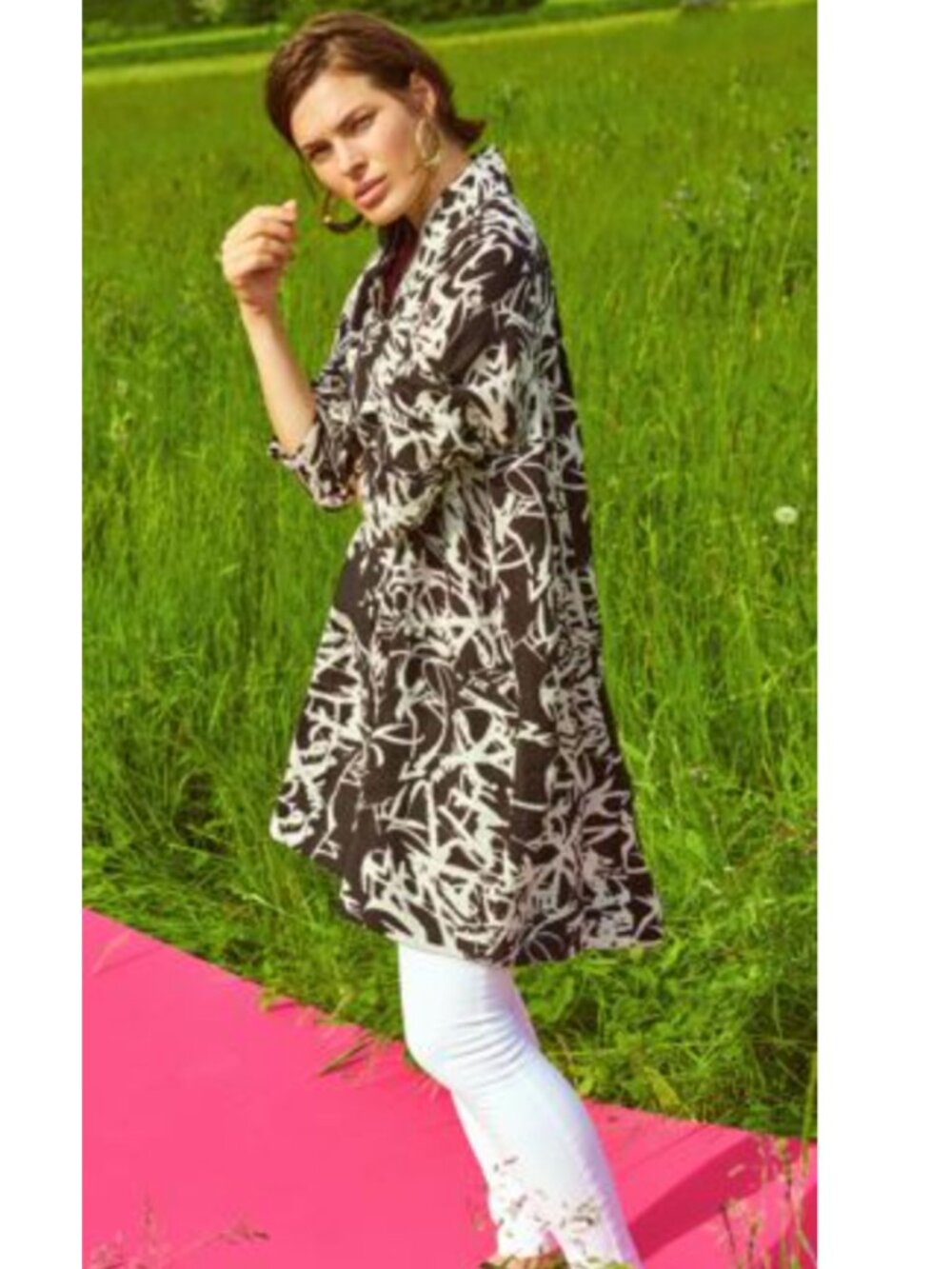 NOEN Danish Modern Julia Linen Abstract Graffiti Jacket Sz Large Black White